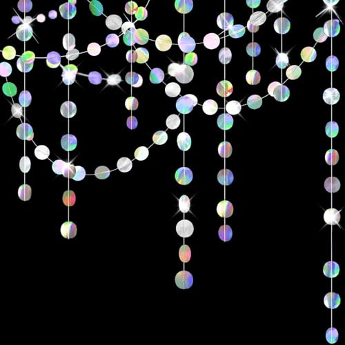 Fogbush Lot de 4 guirlandes de fête Guirlande à Paillettes de 2 m de Long avec Design Rond Film Robuste découpé au Laser pour Anniversaire, Mariage, Carnaval (argenté)