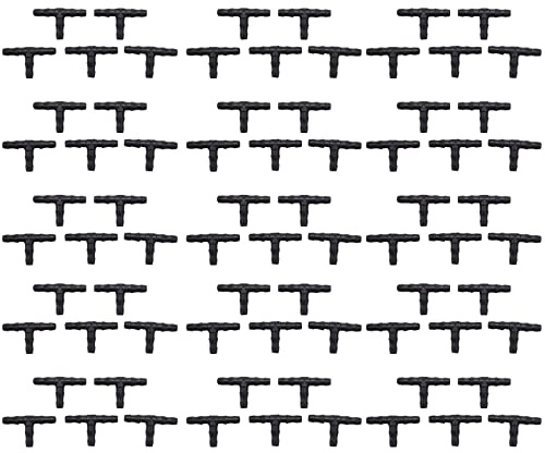 Puthernm Connettori Scanalati per un Goccia, Raccordi un T con Attacco un Spina Universale 100 Pezzi, per Tubi di Gocciolamento da 1/4 di Pollice (Tubo un T da 4/7 Mm)