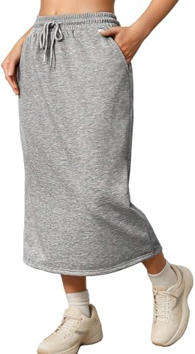 SEAUR Jupe Longue Femme Élégante Décontractée Maxi Jupe D’été Chic Taille Taute à Cordon avec Poches Ligne A Couleur Unie S-2XL