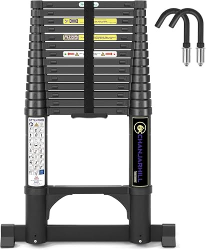 Chanjarhill Alu Teleskopleiter Ausziehbare Leiter 4,4 Meter Schwarz