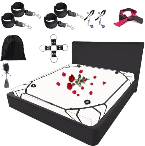 Qoosea SM Bondage Kit, Restraints Kits para Cama, Erótico Set Juguetes Sexuales para Parejas, BDSM Restraints Kits Erótico con Esposas Máscara de Ojos para Principiantes y Experimentados