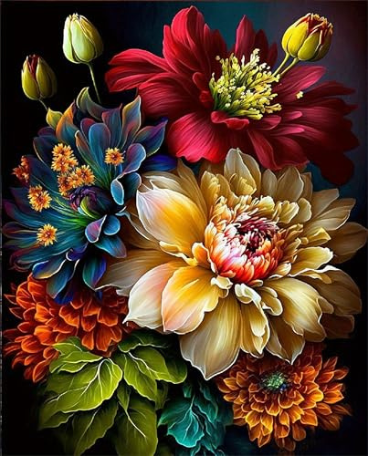 Nianxi Diamond Painting Erwachsene Adult,Blume DIY Diamant Painting Bilder,Dahlie Daiments Painting Erwachsene Für Home Wand Decor,Frauen Geschenk.