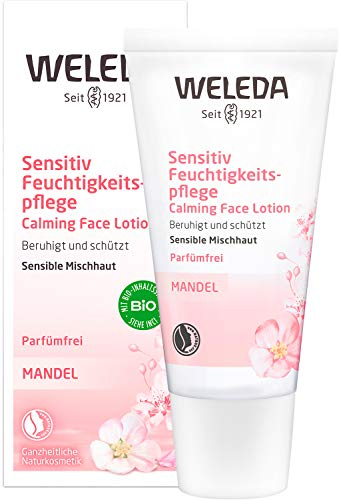 WELEDA Bio Mandel Sensitiv Feuchtigkeitscreme Leicht - unparfümierte Naturkosmetik Feuchtigkeitspflege Gesichtscreme beruhigt sensible, trockene Haut & sorgt für einen gesunden Teint (1x 30 ml)