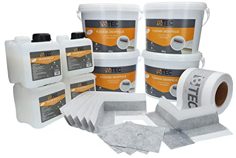 BTEC Dicht-Set 7A Dichtmaterial Innen-/Außenecken Manschetten Tiefgrund | 24kg Flüssigdichtfolie Dichtband großes Bad Standard Komplettset Verbundabdichtung Innenbereich Wandabdichtung