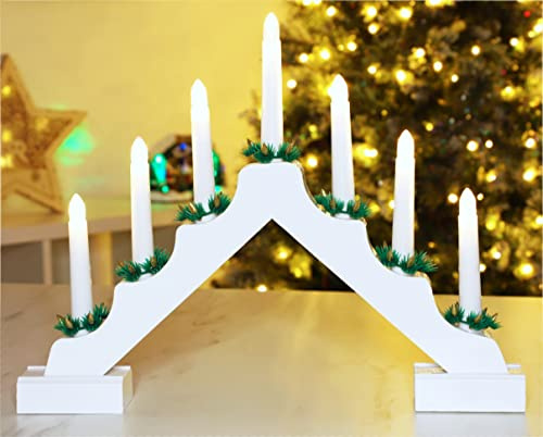 Christmas Concepts® Christmas White Wooden Candle Bridge with Warm White LED Lights - Battery Operated