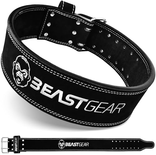 Beast Gear Weight Lifting Belt - Leather Power Lifting Belt for Men, 10mm Thick Weightlifting Belt for Deadlifts, Back Support Squats Belts for Powerlifting, Crossfit Gym Belt for Men Women