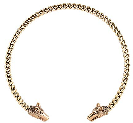 Wikinger Torques Halsreif aus Bronze für Männer – Schmaler Viking Halsreif mit Wolfsköpfen – Nordischer Herrenschmuck im Mittelalter Stil