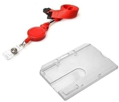 Ausweisset Ausweis Set Umhängeband Lanyard Schlüsselband ROT 15mm Sicherheitsverschluss BREAKAWAY & Kartenhalter Ausweishülle Ausweishalter Hartplastik Polycarbonat