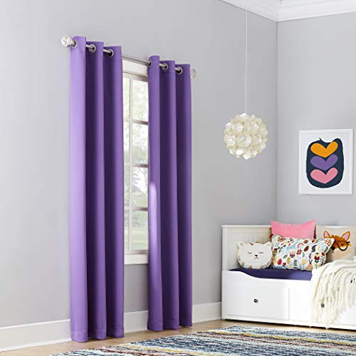 Sun Zero Riley Kids Bedroom Blackout Grommet Curtain Panel, 40 x 84, Purple