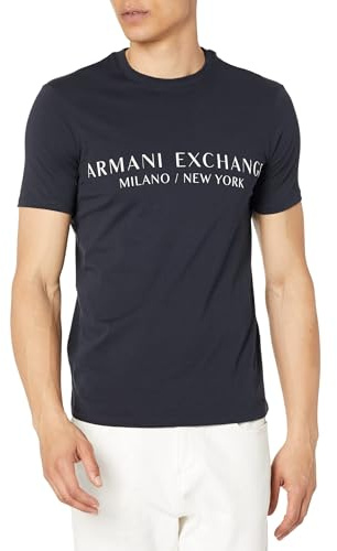 Armani Exchange Camiseta de Manga Corta Con Logotipo de Milan New York Y Cuello Redondo Camiseta, Hombre, Azul Marino, S