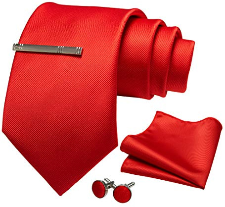 JEMYGINS Herren 9cm Breit Extra lang Krawatte und Einstecktuch Krawattenklammer Set Geeigneter Hochzeit Fest