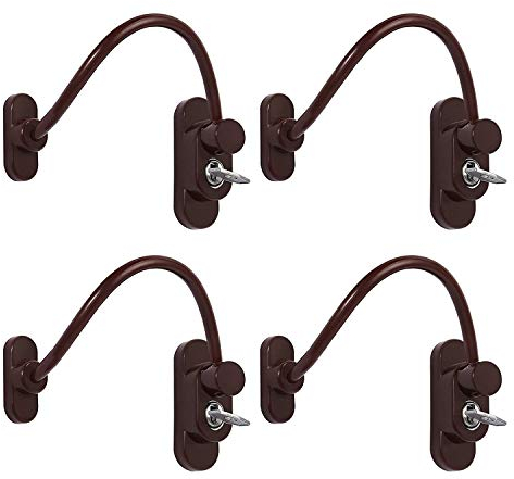 XFORT 4 Pack Viper Key Locking Cable Window Restrictor in Brown, Durable Window Safety Lock for Child Safety and Window Security