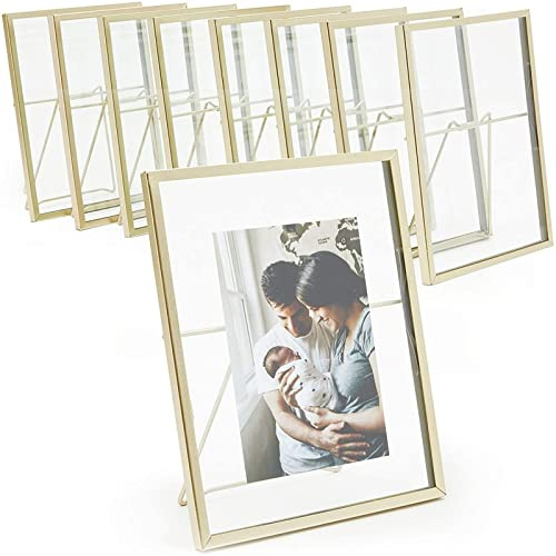 Juvale Gold Frame Floating Glass Picture Frames - 8-Pack 5x7-Inch, Gold Finish, Iron & Glass - Tabletop Home Decor & Pressed Flower Display