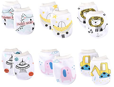 BEISIJIA 6 pares de guantes de algodón antiarañazos para bebés recién nacidos, guantes sin arañazos para bebés y niños pequeños de 0 a 8 meses, niños y niñas