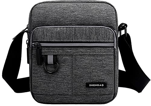 A-QMZL Bolsos pequeño cruzado de Viaje para hombre, Bandolera de mensajero de lona para teléfono con múltiples bolsillos para trabajo senderismo (gris)