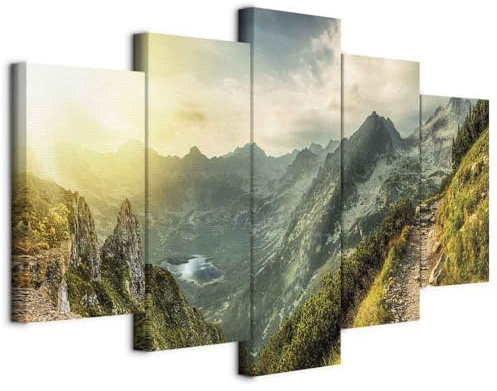 B&D XXL - Quadro Acustico Montagne Paesaggio 5 pezzi schiuma acustica Quadri Moderni Camera da Letto - Stampa su Tela - Pannelli Fonoassorbenti Decorativi - Fonoassorbente Acustiche
