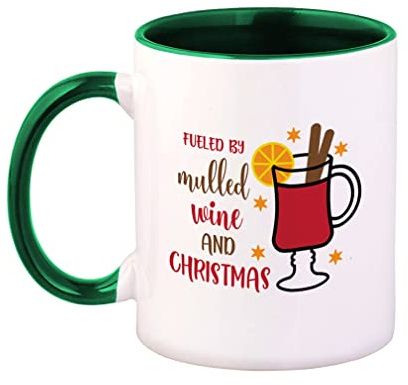 Ceramic Colorful Coffee Mug 11 Ounces Fuelled by Mulled Wine and Christmas Wine Glass Style B Tea Cup Christmas Christmas Green Inner Handle