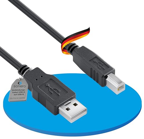 Sonero® câble USB 2.0, câble de connexion, câble d'imprimante, fiche USB-A vers fiche USB-B, 480 Mbit/s, 5,00m, noir