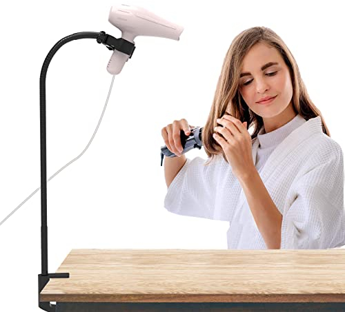 Linkidea Soporte para secadora de pelo manos libres, soporte de manguera de acero inoxidable, soporte de abrazadera ajustable para secadora de pelo para mesa de aseo de perros y mascotas (negro)