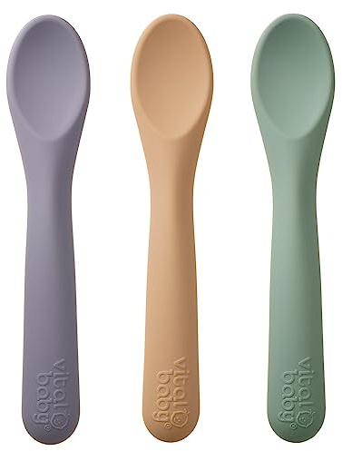Vital Baby Nourish Silicone Spoons - Super Soft Silicone | Comfy and Convenient for Weaning | Baby's First Tastes | Easy Grip Handles | Hygienic Design | BPA-Free - Pastel Colours - Pack of 3