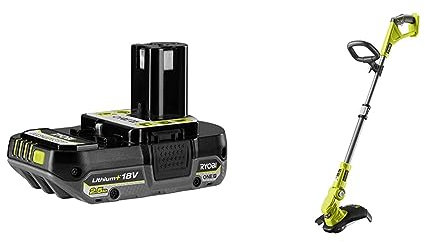 Ryobi RB1825C 18V ONE+ Lithium+ 2.5Ah Compact Battery & OLT1832 ONE+ Cordless Grass Trimmer, 25-30cm Path (Zero Tool), 18 V, Hyper Green (Battery, Charger and Blade Not Included)