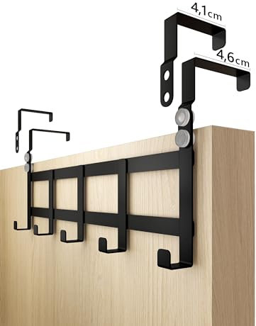 4smile Perchero de puerta 4,1 cm + 4,6 cm negro - perchero de puerta de acero inoxidable, colgador de entrada Türhakenleiste
