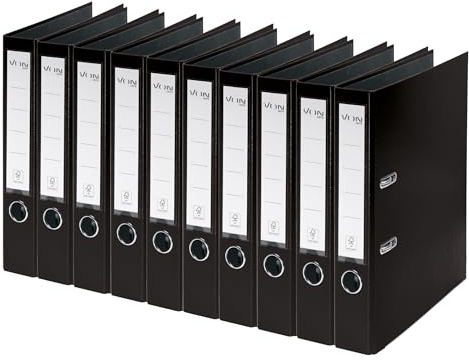 Leitz VON Ordner A4, 10er Pack, Karton mit Kunststoffeinband, 50 mm Rückenbreite, Für 350 Blatt, Blauer Engel & FSC-zertifiziert, Für Schule, Studium & Zuhause, Schwarz, 10560095