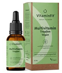 VitaminFit Multivitamin-Tropfen – 16 Vitamine & Mineralstoffe - Flüssig – Vegan, ohne Zusatzstoffe, Zuckerfrei – 100% pflanzlich – Hohe Bioverfügbarkeit – Monatsvorrat (30 ml)