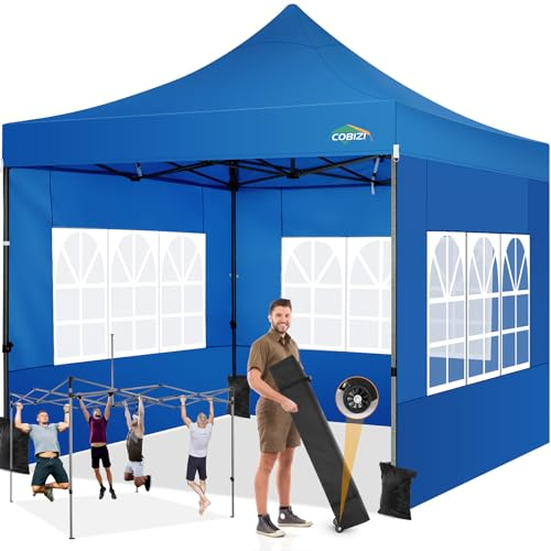 COBIZI Pavillon 3x3m wasserdicht stabil Winterfest,Outdoor faltbar partyzelt，gartenpavillon mit 4 Seitenteilen und 4 Sandsack und Laufradtasche, Blau