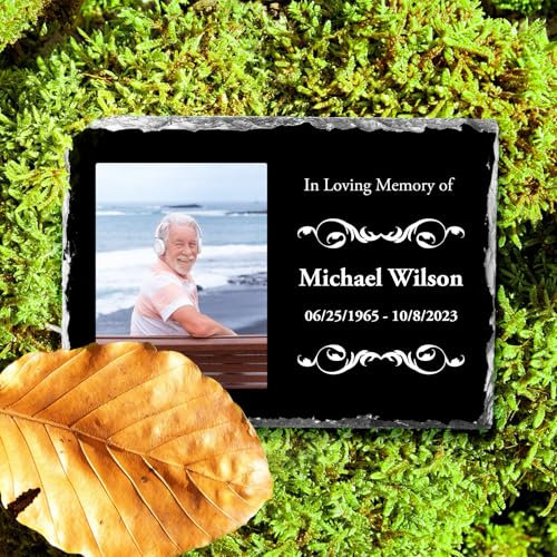 Skyeasure Cadre photo commémoratif personnalisé, plaque commémorative en mémoire d'amour - Pierre commémorative en mémoire d'un être cher - Cadeau commémoratif personnalisé pour la perte de papa et