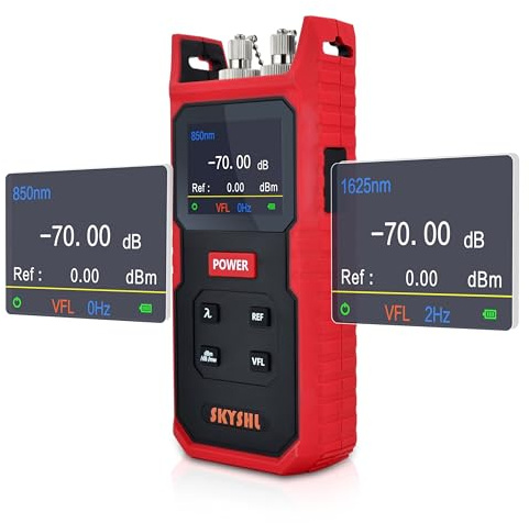 SKYSHL 850nm to 1700nm -70dBm to +8dBm Optical Fiber Power Meter OPM Fiber Tester with VFL 650nm 8km and 2.3inch Color Screen Medidor de Potencia Óptica Compatible with SC+FC+ST+LC-SS101PVA2