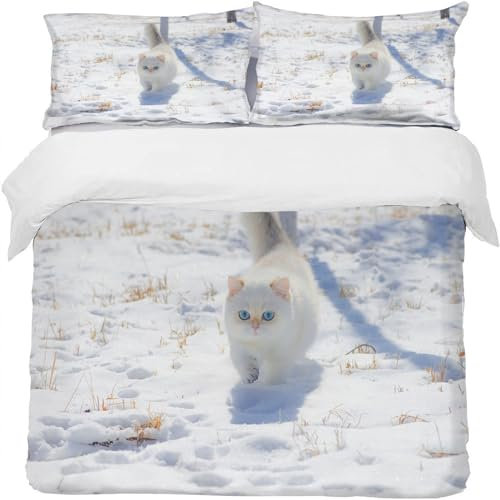 Bettwäsche 140x200 Katze Bettwäsche Set + 2 Kissenbezug 80 x 80 cm Kissenbezug Reißverschluss,Weich Betten Set Für Jugendliche Kinder Schlafzimmer Dekor