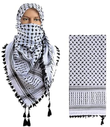 SHOPUKASA Cotton Shemagh Tactical Military Scarf Palestine Scarf Keffiyeh Head Neck Wrap for Men & Women + Paper Bag (Palestine (Original))