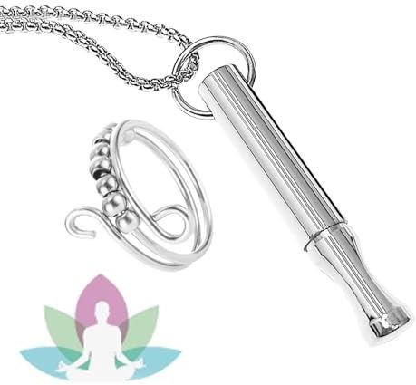 TJUSPIRIT Hoki Halskette Stressabbau Meditations Atemkette Edelstahl Atmungshalskette Und Ring Zur Druckentlastung Reduziert Angstzustände Meditation Spirituelle Geschenk für Damen Herren(Silber)