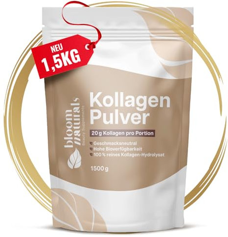 Grassgefüttertes Collagen Pulver 1500g (1,5 KG) - Hochdosiert & Geschmacksneutral Kollagen Hydrolysat Pulver, Peptid Typ 1 & 3 - Kollagen Peptide - Abgefüllt und getestet in Deutschland