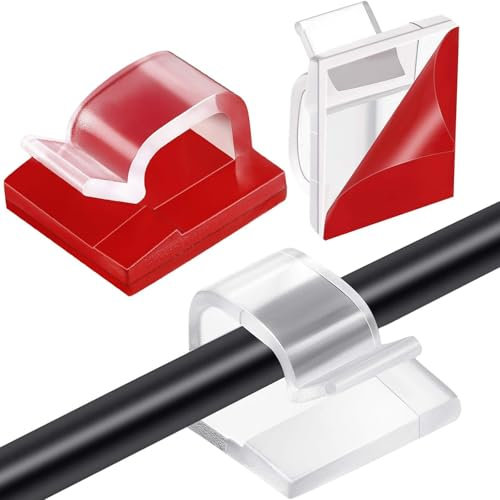 Cable Clips Self Adhesive - 100PCS Transparent Cable Tidy Hooks for Cable Management - Suitable for USB HDMI Cables, Desk, Wall, Workshop, Home Office, Outdoor Lights & Christmas Decorations