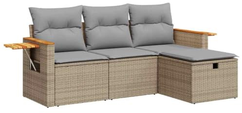 vidaXL Soffgrupp för trädgård med dynor 4 delar beige konstrotting