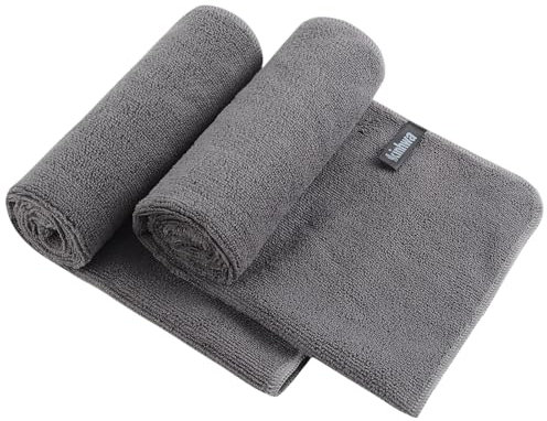 KinHwa Microfibre Soft Hand Towels for Bathroom Abosorbent Small Guest Towels Thick Face Towels 40m x 70cm Fast Drying Washcloth for Bath, Spa, Gym 2pack Grey