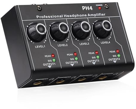 THYXGS Amplificatore per Cuffie Stereo a Quattro Canali, Amplificatore Splitter per Cuffie Multicanale Professionale con Jack di Uscita per Cuffie TRS da 1/4 E Ingresso Audio TRS da 1/4