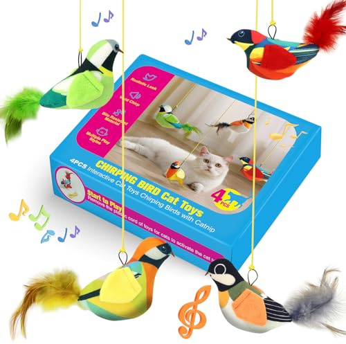 Set de Jouets Interactifs pour Chats Oiseaux Crichetants | 4/2 Pcs avec Catnip, Son Réaliste & Plumes en Plush | Stimulation de Chasse & Jeu pour Chatons (Moyen, 4PC)