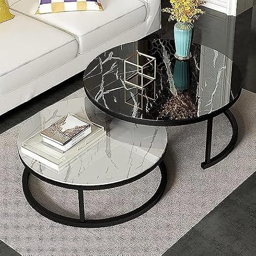 RKJDMSWJ Satztische, 2er-Set, rund, Couchtisch, Schreibtisch/Satztisch, gehärtetes Glas und Metall, Sosch, Mitteltische, Wohnzimmer