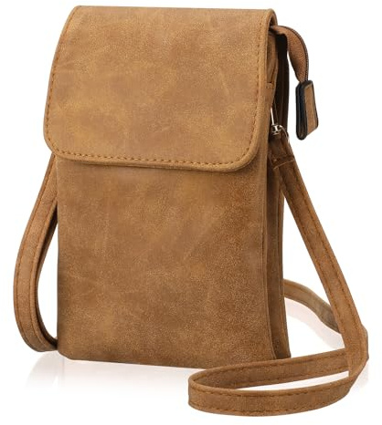 ViEinkaufen Leather Crossbody Phone Bag Small Cross Body Shoulder Phone Bag 4 Layer Wallet Purse With Magnetic Clamshell For Women Girls(Brown)