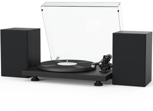 Udreamer Record Player Turntable Hi-Fi System with 40W Bookshelf Speakers, Bluetooth with Aluminum platter, Built-in Phono Preamp, Belt Drive 2-Speed, Adjustable Counterweight, AT-3600L, Black