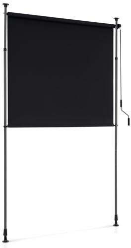 GOPLUS Senkrechtmarkise außen, Vertikalmarkise mit Kurbel, höhenverstellbarer Sichtschutz ohne Bohren, ausziehbare Markise für Balkon, Garten, Pool & Hinterhof (150 x 220-310 cm)