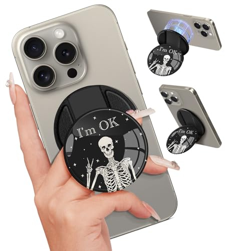 Kidcube Magnetic Phone Grip Compatible with Magsafe - Cell Phone Grip Stand Ring Holder Magnet Kickstand Removable Accessories for iPhone 16 Pro Max/16/15/14/13/12 Series Women Cute Funny Skull