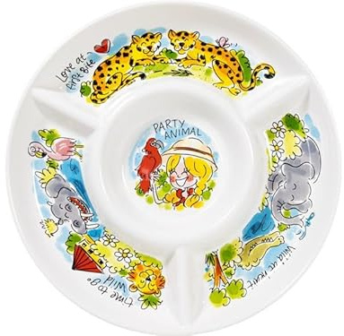Blond Amsterdam Kleine Snackschale Ø25 cm – Beekse Bergen Tierparty – Keramik Servierschale mit Elefant, Nilpferd & Flamingo