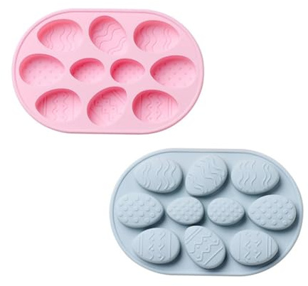 FUNOMOCYA 2pcs Easter Egg Silicone Cake Mold Reusable Non Stick Baking Tool for DIY Chocolate Fondant Candy Biscuit Making Food Grade Moulds in Blue and Pink