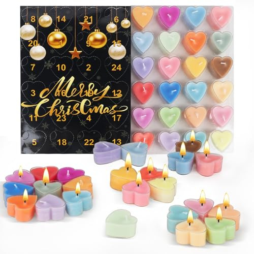Nzkeuf Candle Calendario de Adviento 2025, Calendario Adviento Velas con 24 Vela Perfumadas Diferentes, Cuenta Regresiva de 24 Días, Calendario de Navidad Regalo para Madre, Hermana, Hija (Heart)