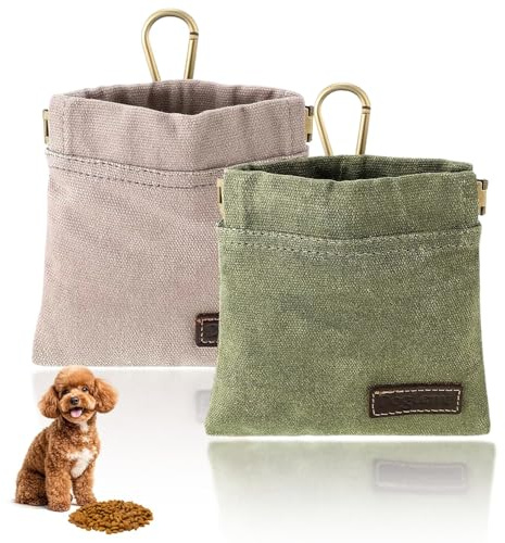 2 Pack Treat Pouch for Dog Training, Hands-Free Dog Walking Bag, Dog Treat Bag, Small Dog Treat Pouch, Waterproof Dog Snack Bag, Puppy Dog Walking Bag for Dog Training, Daily Use, Green and Grey