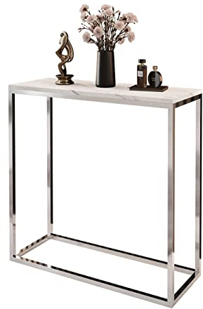 Lookway Konsolentisch MODERN LEVANTO – Marmoroptik Tischplatte, Chrom Gestell, Moderner Beistelltisch oder Flurtisch, 80/100 cm breit (Breite: 80 cm)